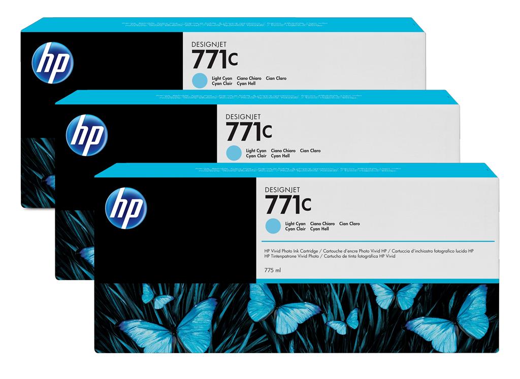 HP 771C 3-pack 775-ml Light Cy