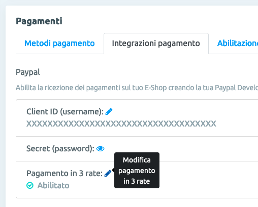 Configurazione PayPal