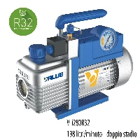 VALUE V-I280-R32 Pompa vuoto doppio stadio, adatta anche per R32 e A2L, portata 198 litri/minuto, motore 1 HP - grado di vuoto 2 x10(-2) mbar - 0,02 mbar/2 Pa/15 micron - con elettrovalvola e vacuometro