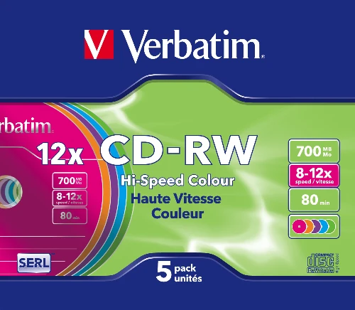 43167 5 CDRW 700MB 12X COLOUR SURF