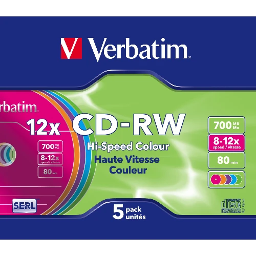 43167 5 CDRW 700MB 12X COLOUR SURF