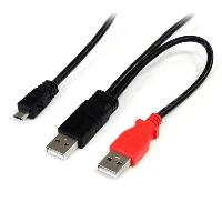 StarTech.com 3 ft USB Y Cable for External Hard Drive - Dual USB-A to Micro-B, 0.3 m, Micro-USB B, 2 x USB A, USB 2.0, Male/Male, Black