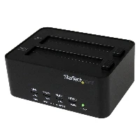 StarTech.com Dual Bay Hard Drive Duplicator and Eraser, Standalone SATA HDD/SSD Cloner/Copier, USB 3.0 to SATA Docking Station, Hard Drive Duplicator and Sanitizer Dock, Toolless / Top-Loading Design, 2.5,3.5
