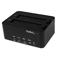 StarTech.com Dual Bay Hard Drive Duplicator and Eraser, Standalone SATA HDD/SSD Cloner/Copier, USB 3.0 to SATA Docking Station, Hard Drive Duplicator and Sanitizer Dock, Toolless / Top-Loading Design, 2.5,3.5