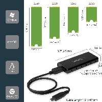 StarTech.com M.2 SSD Enclosure for M.2 SATA SSDs - USB 3.1 (10Gbps) with USB-C Cable, SSD enclosure, M.2, M.2, 10 Gbit/s, USB connectivity, Black, Silver