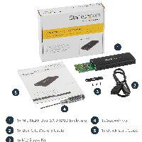 StarTech.com M.2 SSD Enclosure for M.2 SATA SSDs - USB 3.1 (10Gbps) with USB-C Cable, SSD enclosure, M.2, M.2, 10 Gbit/s, USB connectivity, Black, Silver