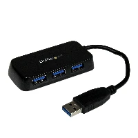 StarTech.com Portable 4 Port SuperSpeed Mini USB 3.0 Hub - BlackPortable 4 Port SuperSpeed Mini USB 3.0 Hub - 5Gbps - Black, USB 3.2 Gen 1 (3.1 Gen 1) Type-A, USB 3.2 Gen 1 (3.1 Gen 1) Type-A, 5000 Mbit/s, Black, Plastic, Power