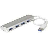 StarTech.com 4-Port Portable USB 3.0 Hub with Built-in Cable4-Port Portable USB 3.0 Hub with Built-in Cable - 5Gbps, USB 3.2 Gen 1 (3.1 Gen 1) Type-A, USB 3.2 Gen 1 (3.1 Gen 1) Type-A, 5000 Mbit/s, Silver, White, Aluminium, Plastic, Power