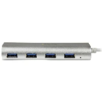 StarTech.com 4-Port Portable USB 3.0 Hub with Built-in Cable4-Port Portable USB 3.0 Hub with Built-in Cable - 5Gbps, USB 3.2 Gen 1 (3.1 Gen 1) Type-A, USB 3.2 Gen 1 (3.1 Gen 1) Type-A, 5000 Mbit/s, Silver, White, Aluminium, Plastic, Power