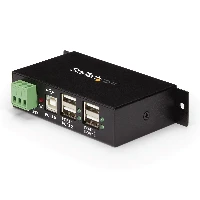 StarTech.com 4-Port USB 2.0 Hub - Metal Industrial USB-A Hub - Din Rail, Wall or Desk Mountable USB Data Hub - TAA Compliant USB Expander Hub, USB 2.0 Type-B, USB 2.0, 480 Mbit/s, Black, Steel, Power