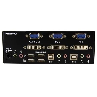 StarTech.com 2 Port DVI VGA Dual Monitor KVM Switch USB with Audio & USB 2.0 Hub, 1920 x 1200 pixels, WUXGA, 18 W, Black