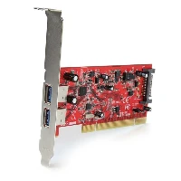 StarTech.com 2 Port PCI SuperSpeed USB 3.0 Adapter Card with SATA Power, PCI, USB 3.2 Gen 1 (3.1 Gen 1), Red, NEC uPD720202, 5 - 50 C, -25 - 70 C