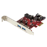 StarTech.com 4 Port PCI Express USB 3.0 Card - 2 External & 2 Internal - SATA Power - UASP Support - 2x Internal (IDC) Motherboard-Style Headers, PCIe, SATA, USB 3.2 Gen 1 (3.1 Gen 1), Full-height / Low-profile, PCI 2.0, Metallic, Red, 3 m