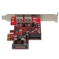 StarTech.com 4 Port PCI Express USB 3.0 Card - 2 External & 2 Internal - SATA Power - UASP Support - 2x Internal (IDC) Motherboard-Style Headers, PCIe, SATA, USB 3.2 Gen 1 (3.1 Gen 1), Full-height / Low-profile, PCI 2.0, Metallic, Red, 3 m