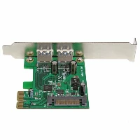 StarTech.com 2 Port PCI Express (PCIe) SuperSpeed USB 3.0 Card Adapter with UASP - SATA Power, PCIe, USB 3.2 Gen 1 (3.1 Gen 1), Low-profile, PCIe 2.0, Green, Metallic, CE, FCC, TAA, REACH