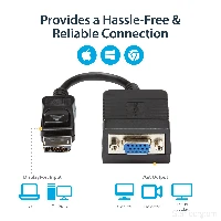 StarTech.com DisplayPort to VGA Adapter - Active DP to VGA Converter - 1080p Video - Durable - DP/DP++ Source to VGA Monitor Cable Adapter Dongle - DP 1.2 to VGA - Latching DP Connector, 0.08 m, DisplayPort, VGA (D-Sub), Male, Female, Straight