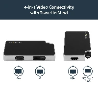 StarTech.com Travel A/V Adapter 3-in-1 USB-C to VGA, DVI or HDMI - 4K, USB Type-C, DVI output, HDMI output, VGA (D-Sub) output, 3840 x 2160 pixels