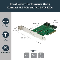 StarTech.com 3-Port M.2 SSD (NGFF) Adapter Card - 1 x PCIe (NVMe) M.2, 2 x SATA III M.2 - PCIe 3.0, PCIe, M.2, SATA, Full-height / Low-profile, PCIe 3.0, 50000 h, CE, FCC, TAA, REACH