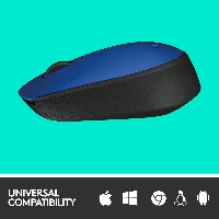 Logitech M171 Wireless Mouse, Ambidextrous, Optical, RF Wireless, 1000 DPI, Blue