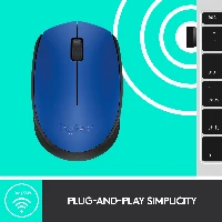 Logitech M171 Wireless Mouse, Ambidextrous, Optical, RF Wireless, 1000 DPI, Blue