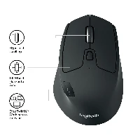 Logitech M720 Triathlon Mouse, Right-hand, Optical, RF Wireless + Bluetooth, 1000 DPI, Black, White