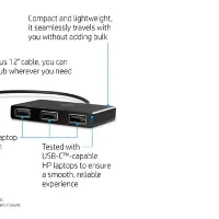 HP USB-C to USB-A Hub, USB 3.2 Gen 1 (3.1 Gen 1) Type-C, USB 3.2 Gen 1 (3.1 Gen 1) Type-A, Black, HP ZBook Studio G4 MWS HP ZBook 15 G4 HP ZBook 17 G4 HP ZBook 15u G4 HP ProBook x360 11 G1 EE HP..., Home, 36.5 g