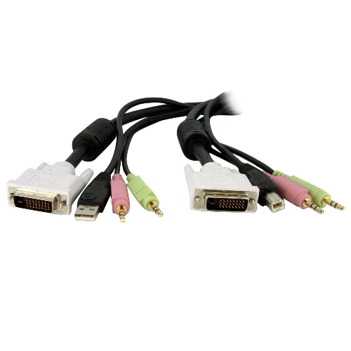 StarTech.com KVM Cable for DVI and USB KVM Switches with Audio & Microphone - 6ft, 1.8 m, USB, USB, DVI-D, Black, 1 x DVI-D, 1 x USB A, 2 x 3.5 mm