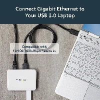 StarTech.com USB 3.0 to Gigabit Ethernet NIC Network Adapter with 3 Port Hub - White, Wired, USB, 5000 Mbit/s, Black, White