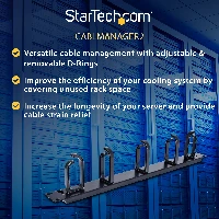 StarTech.com 1U 19in Metal Rackmount Cable Management Panel, Cable management panel, Black, Steel, 1U, TAA, REACH, CE, 483 mm