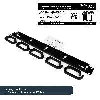 StarTech.com 1U 19in Metal Rackmount Cable Management Panel, Cable management panel, Black, Steel, 1U, TAA, REACH, CE, 483 mm