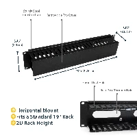 StarTech.com 2U Horizontal Finger Duct Rack Cable Management Panel with Cover, Cable management panel, Black, Plastic, Steel, 2U, EIA RS310-D, CE, TAA, REACH