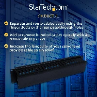 StarTech.com 2U Horizontal Finger Duct Rack Cable Management Panel with Cover, Cable management panel, Black, Plastic, Steel, 2U, EIA RS310-D, CE, TAA, REACH