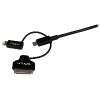 StarTech.com 1 m (3 ft.) 3 in 1 Charging Cable - Multi USB to Lightning or 30-pin Dock or Micro-USB for iPhone / iPad / iPod / Android - Apple MFi Certified - USB 2.0, 1 m, USB A, Micro-USB B, USB 2.0, 480 Mbit/s, Black
