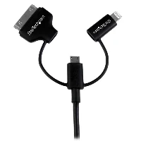 StarTech.com 1 m (3 ft.) 3 in 1 Charging Cable - Multi USB to Lightning or 30-pin Dock or Micro-USB for iPhone / iPad / iPod / Android - Apple MFi Certified - USB 2.0, 1 m, USB A, Micro-USB B, USB 2.0, 480 Mbit/s, Black
