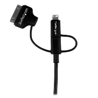 StarTech.com 1 m (3 ft.) 3 in 1 Charging Cable - Multi USB to Lightning or 30-pin Dock or Micro-USB for iPhone / iPad / iPod / Android - Apple MFi Certified - USB 2.0, 1 m, USB A, Micro-USB B, USB 2.0, 480 Mbit/s, Black