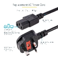 StarTech.com 10ft (3m) UK Computer Power Cable, 18AWG, BS 1363 to C13, 10A 250V, Black Replacement AC Power Cord, Kettle Lead / UK Power Cord, PC Power Supply Cable, TV/Monitor Power Cable, 3 m, C13 coupler, BS 1363, H05VV-F, 250 V