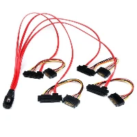 StarTech.com 50cm Internal Serial Attached SCSI Mini SAS Cable - SFF8087 to 4x SFF8482, 0.5 m, 1 x SFF-8087, 4 x SATA, 4 x SFF-8482, Male/Female, Black, Red, 100 g