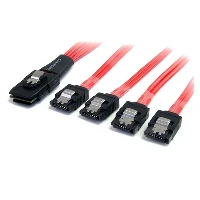 StarTech.com 1m Serial Attached SCSI SAS Cable - SFF-8087 to 4x Latching SATA, Red, Black, SATA III, 1 m, SATA 7-pin, Male/Female, 100 g