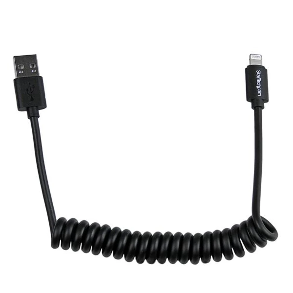 StarTech.com 0.6 m (2 ft.) Coiled Lightning to USB Cable - Lightning Charger Cable for iPhone / iPad / iPod - Apple MFi Certified - Lightning to USB Cable - Black, 0.6 m, Lightning, USB A, Male, Male, Black
