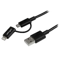StarTech.com 1 m (3 ft.) 2 in 1 Charging Cable - USB to Lightning or Micro-USB for iPhone / iPad / iPod / Android - Apple MFi Certified - Multi Phone Charger - USB 2.0, 1 m, USB A, Micro-USB B, USB 2.0, 480 Mbit/s, Black