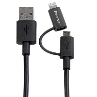 StarTech.com 1 m (3 ft.) 2 in 1 Charging Cable - USB to Lightning or Micro-USB for iPhone / iPad / iPod / Android - Apple MFi Certified - Multi Phone Charger - USB 2.0, 1 m, USB A, Micro-USB B, USB 2.0, 480 Mbit/s, Black