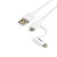 StarTech.com 1 m (3 ft.) 2 in 1 Charging Cable - USB to Lightning or Micro-USB for iPhone / iPad / iPod / Android - Apple MFi Certified - Multi Phone Charger - USB 2.0, 1 m, USB A, Micro-USB B, USB 2.0, White