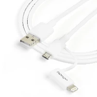 StarTech.com 1 m (3 ft.) 2 in 1 Charging Cable - USB to Lightning or Micro-USB for iPhone / iPad / iPod / Android - Apple MFi Certified - Multi Phone Charger - USB 2.0, 1 m, USB A, Micro-USB B, USB 2.0, White
