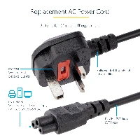 StarTech.com 6ft (2m) UK Laptop Power Cable, BS 1363 to C5 (Clover Leaf), 2.5A 250V, 18AWG, UK Laptop Replacement Cord, Printer Power Cable, Laptop Charger Cord, Laptop Power Brick Cord, 2 m, BS 1363, C5 coupler, 250 V, 2.5 A