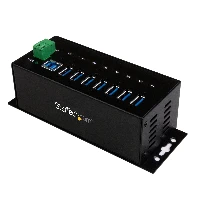 StarTech.com 7-Port Industrial USB 3.0 Hub with ESD Protection7-Port USB 3.0 Hub (5Gbps) - Metal Industrial USB-A Hub with ESD Protection & 350W Surge Protection - Din Rail, Wall or Desk Mountable - TAA Compliant USB Expander Hub, USB 3.2 Gen 1 (3.1 Gen 1) Type-B, USB 3.2 Gen 1 (3.1 Gen 1) Type-A, 5000 Mbit/s, Black, Steel, Power