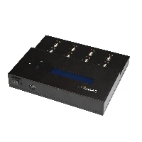 StarTech.com Standalone 1 to 7 USB Flash Drive Duplicator/Cloner / Eraser, Multiple USB Thumb Drive Copier / Sanitizer, System File / Sector-by-Sector Copy, 1.5 GB/min, 3-Pass Erase, LCD (USBDUPE17) StarTech.com Standalone 1 to 7 USB Thumb Drive Duplicator and Eraser, Multiple USB Flash Drive Copier, System and File and Whole-Drive Copy at 1.5 GB/min, Single and 3-Pass Erase, LCD Display. Power consumption (typical) 108 W, AC input voltage 100 - 240 V, Input current 1.6 A. Dimensions (WxDxH