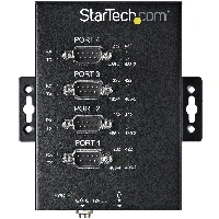 StarTech.com 4 Port Serial Hub USB to RS232/RS485/RS422 Adapter - Industrial USB 2.0 to DB9 Serial Converter Hub - IP30 Rated - Din Rail Mountable Metal Serial Hub - 15kV ESD Protection, USB 2.0 Type-B, Serial, Black, Steel, Power, 12 V