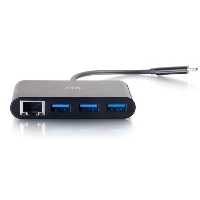 C2G USB C Ethernet and 3-Port USB Hub - Black - Hub - 3 Ports, USB 3.2 Gen 1 (3.1 Gen 1) Type-C, RJ-45, USB 3.2 Gen 1 (3.1 Gen 1) Type-A, 5000 Mbit/s, Black, Polyvinyl chloride (PVC), RoHS, CE