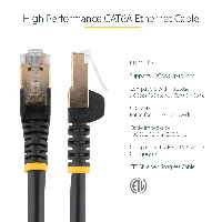 StarTech.com 1m CAT6a Ethernet Cable - 10 Gigabit Shielded Snagless RJ45 100W PoE Patch Cord - 10GbE STP Network Cable w/Strain Relief - Black Fluke Tested/Wiring is UL Certified/TIA, 1 m, Cat6a, U/FTP (STP), RJ-45, RJ-45