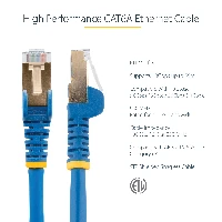 StarTech.com 0.50m CAT6a Ethernet Cable - 10 Gigabit Shielded Snagless RJ45 100W PoE Patch Cord - 10GbE STP Network Cable w/Strain Relief - Blue Fluke Tested/Wiring is UL Certified/TIA, 0.5 m, Cat6a, U/FTP (STP), RJ-45, RJ-45